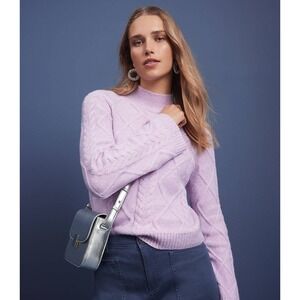 NWT LOFT Mock Neck Cable Knit Sweater Lilac Purple XL